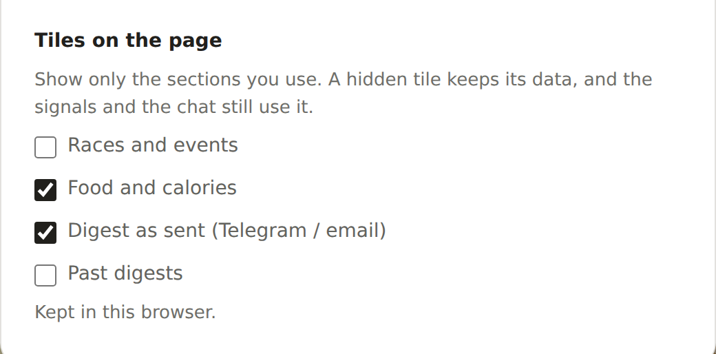 Tiles on the page, in the Account panel