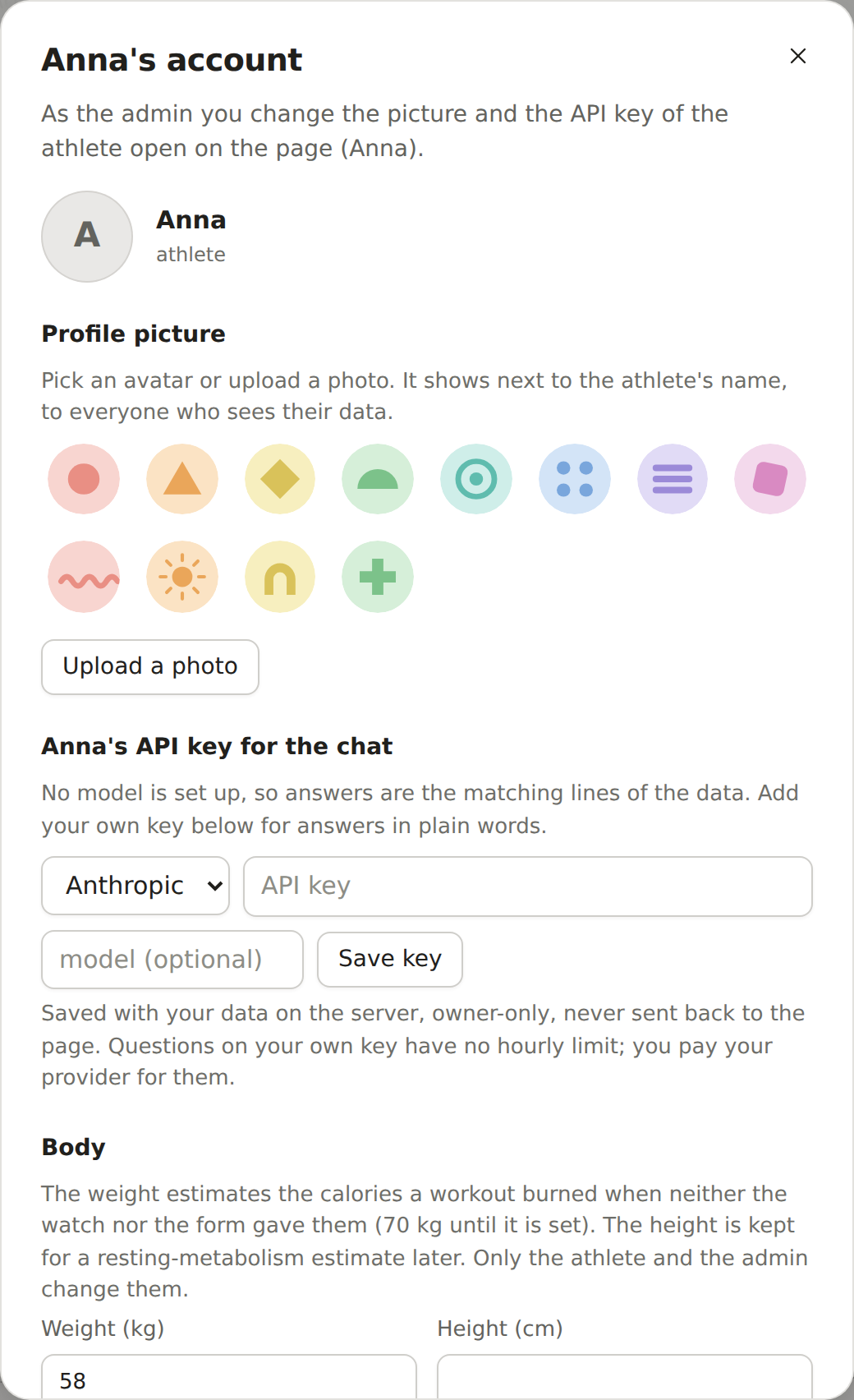 Account panel