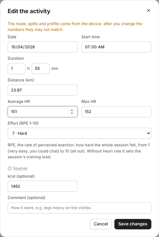 Edit an activity