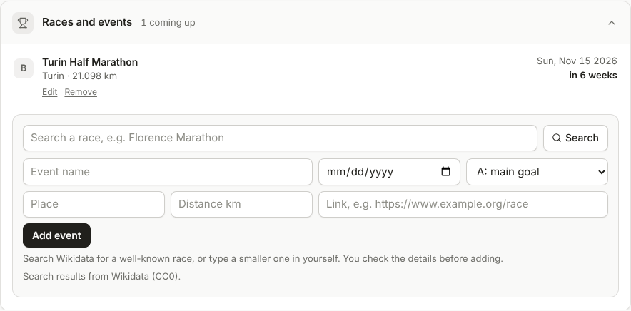 Races and events