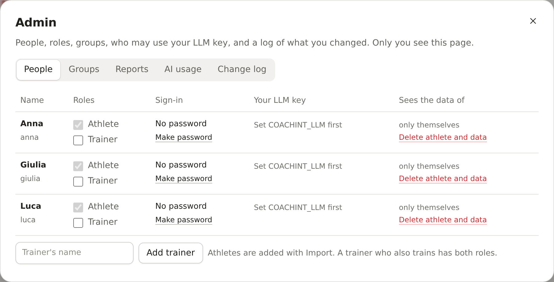 Admin panel