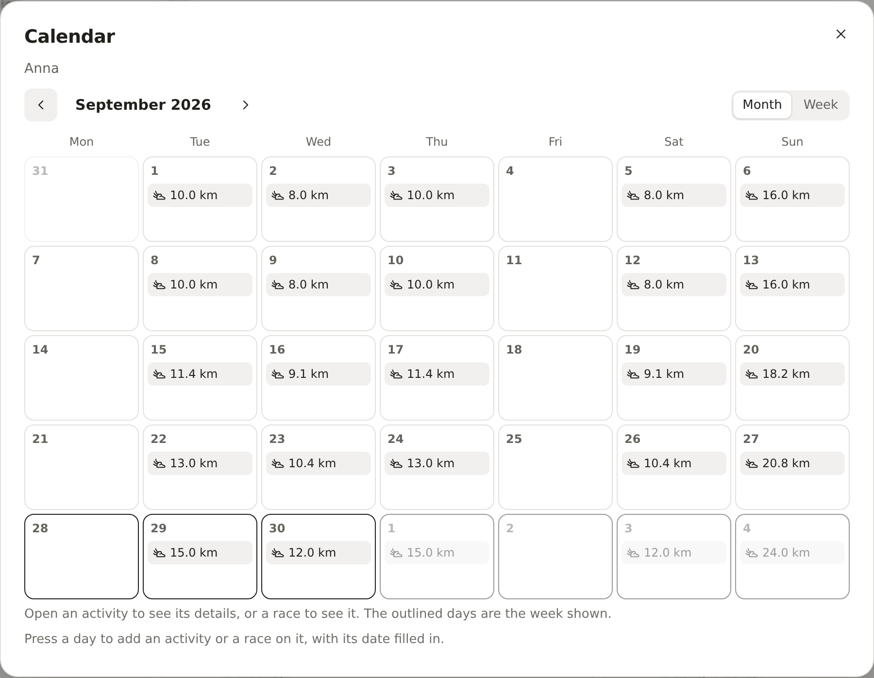A month in the calendar