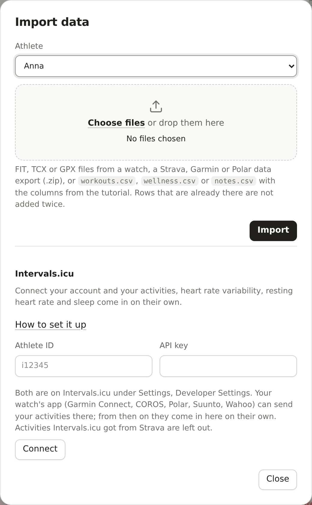 The Import dialog